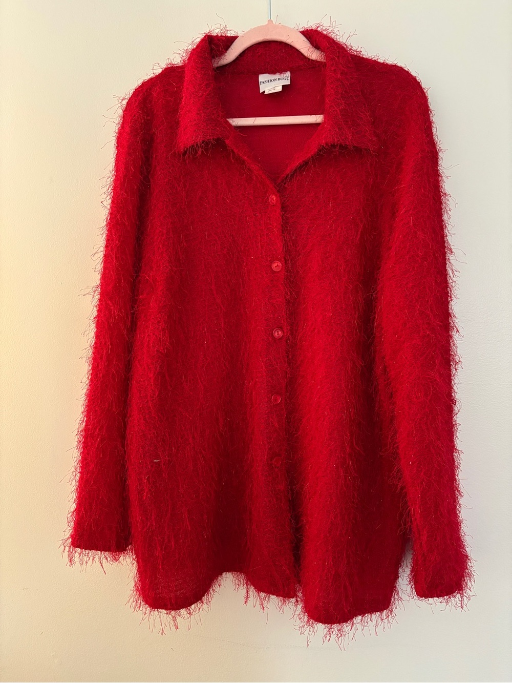 Vintage Fashion Bug Fuzzy Red Festive Button Up Plus Size 22/24
